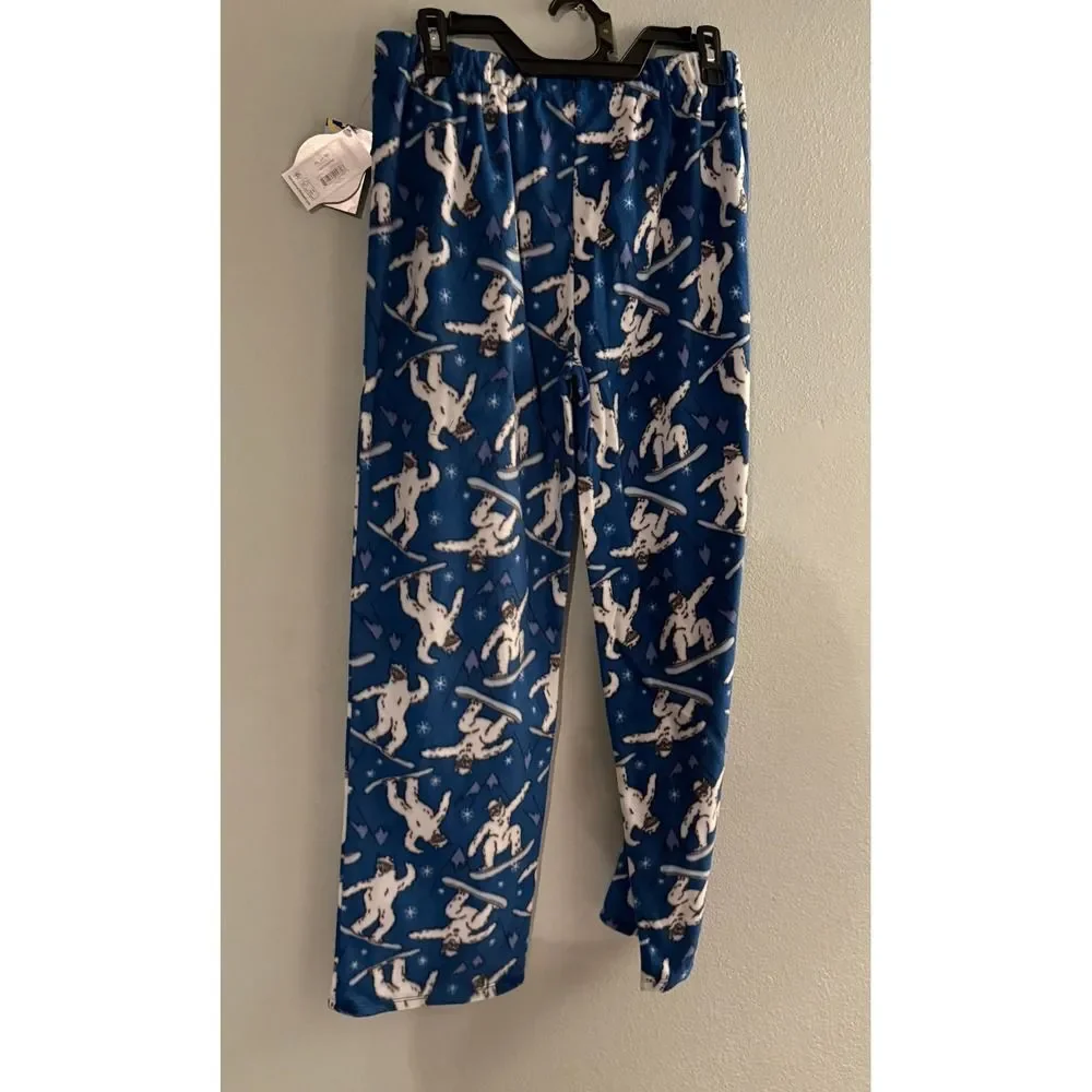 Holiday Time Kids XL 14-16 Blue Bigfoot Snowboarding Fleece Pajama Pants Sleep